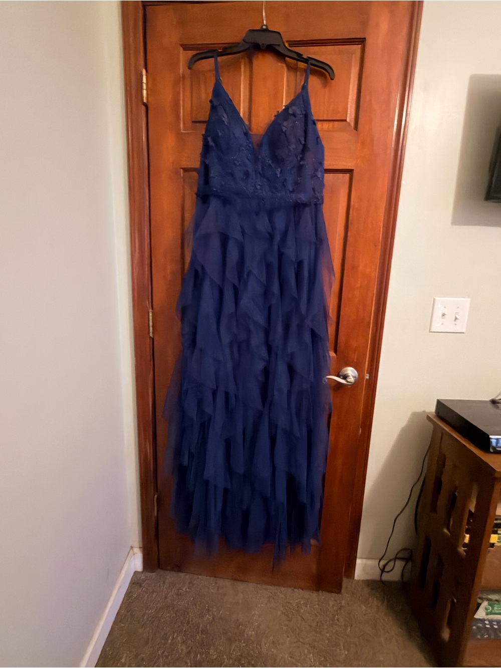 Navy Tiered Ruffle Tulle Gown